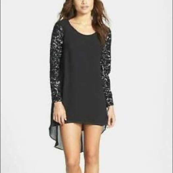 Dress the Population April Sequin Sleeve High/Low Chiffon Shift Dress Size XS - Picture 1 of 5